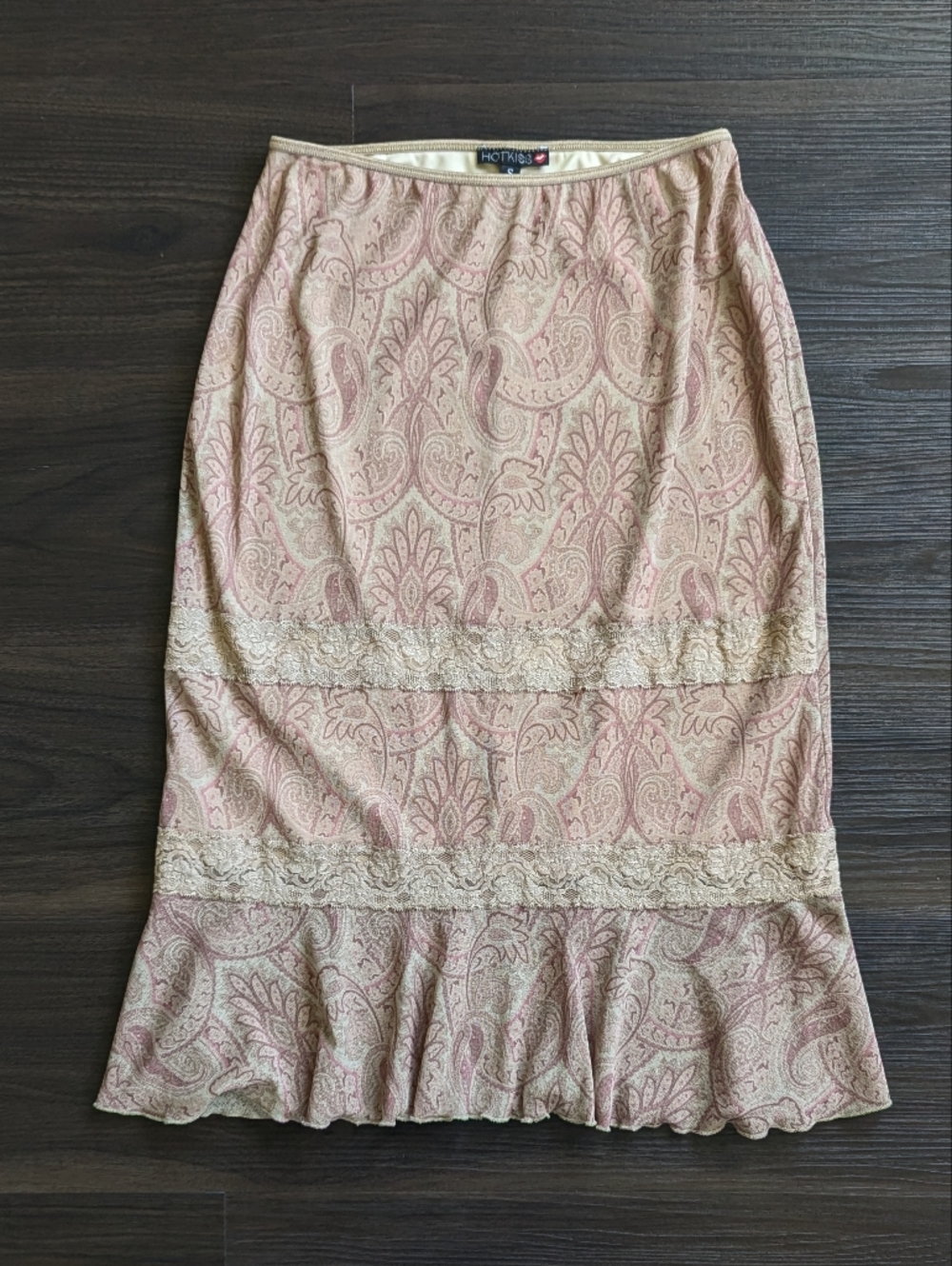 Hotkiss Y2K Paisley Lace Tiered Midi Skirt Small Whimsigoth Fairycore